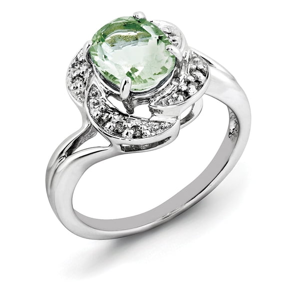 Primal Silver Sterling Silver Rhodium Green Quartz and Diamond Ring
