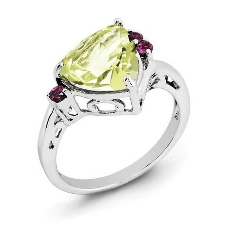 Sterling Silver Lemon Quartz Trillion And Rhodolite Garnet Ring Sterling Silver Lemon Quartz Trillion And Rhodolite Garnet Ring