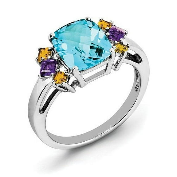Primal Silver Sterling Silver Rhodium Light Swiss Blue, Amethyst and Citrine Ring