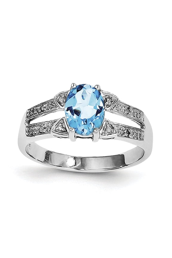 Sterling Silver Rhodium Light Swiss Blue Topaz and Diamond Ring