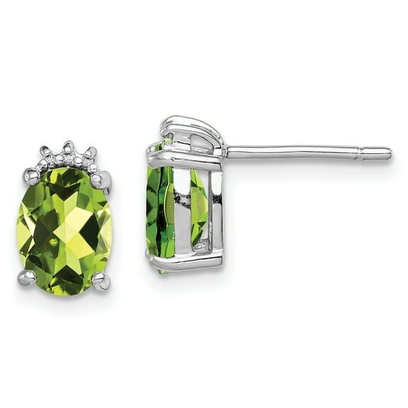 Primal Silver Sterling Silver Rhodium Oval Peridot and Diamond Post Earrings