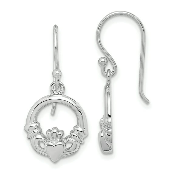 Primal Silver Sterling Silver Rhodium Plated Claddagh Dangle Earrings