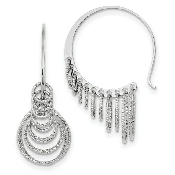 Primal Silver Sterling Silver Rhodium Plated Diamond-cut Circles Dangle Hoop Earrings