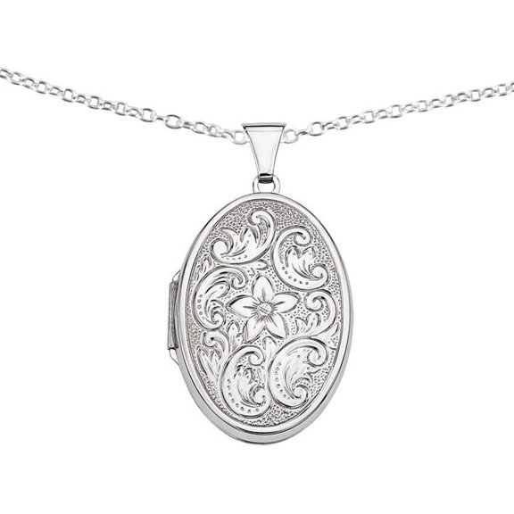Primal Silver Sterling Silver Rhodium Plated Oval Locket Necklace