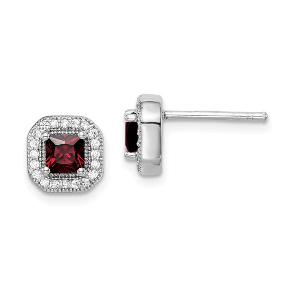 Primal Silver Sterling Silver Rhodium-Plated Red and Clear Cubic Zirconia Post Earrings