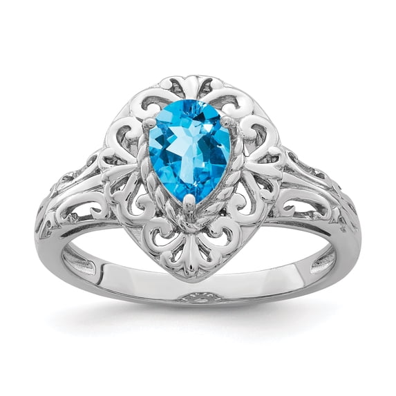 Primal Silver Sterling Silver Rhodium Sky Blue Topaz Teardrop Ring