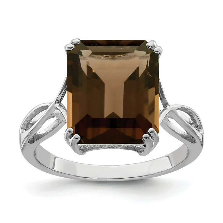 Peach Moonstone and Smoky Quartz Ring Rhodium on Sterling Silver Peach Moonstone and Smoky Quartz Ring Rhodium on Sterling Silver