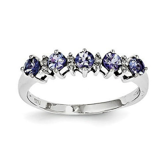 Primal Silver Sterling Silver Rhodium Tanzanite and Diamond Ring