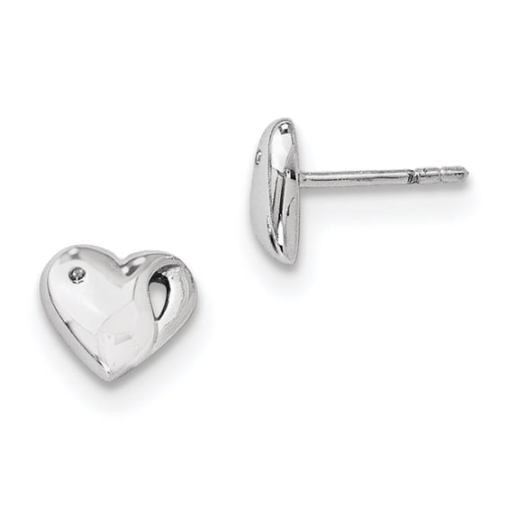Primal Silver Sterling Silver Rhodium-plated 0.01 Cttw Diamond Heart Earrings