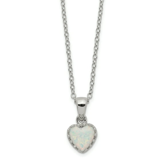 Primal Silver Sterling Silver Rhodium-plated 18-inch Polished Heart Created Opal Necklace