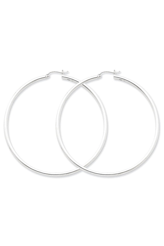 Sterling Silver Rhodium-plated 2.5mm Round Hoop Earrings