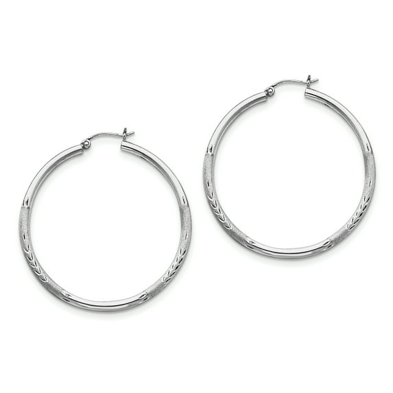 Primal Silver Sterling Silver Rhodium-plated 2.5mm Satin and Diamond-cut Hoop Earrings