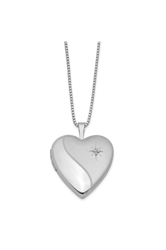 Sterling Silver Rhodium-plated 20mm Diamond Heart Locket with 18-inch Box Chain