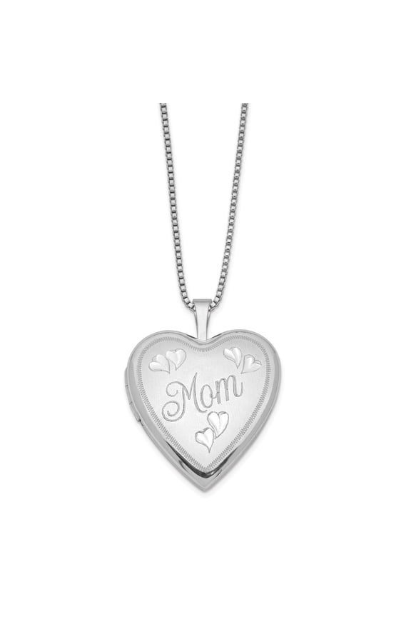 Sterling Silver Rhodium-plated 20mm MOM Heart Locket with 18-inch Box Chain