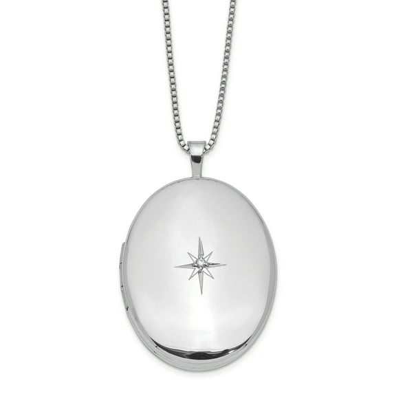 Primal Silver Sterling Silver Rhodium-plated 26mm Diamond Oval Locket with 18-inch Box Chain