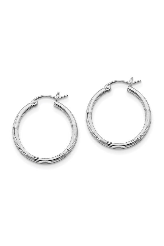 Sterling Silver Rhodium-plated 2mm Satin and Diamond-cut Hoop Earrings