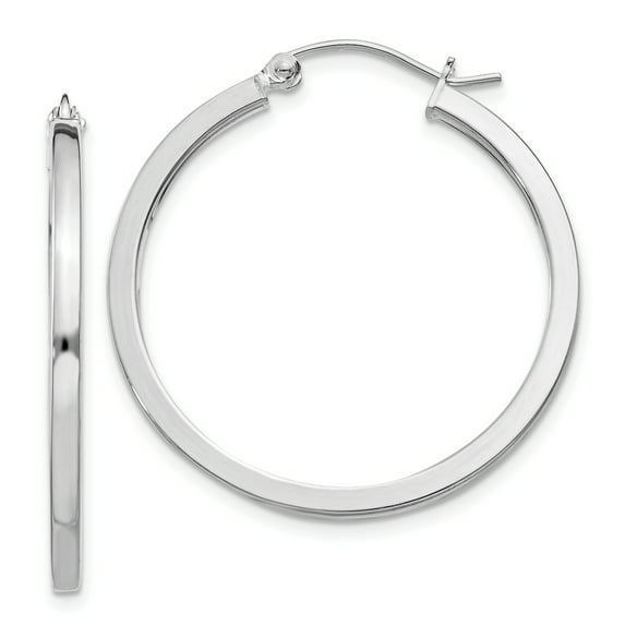 Primal Silver Sterling Silver Rhodium-plated 2mm Square Tube Hoop Earrings