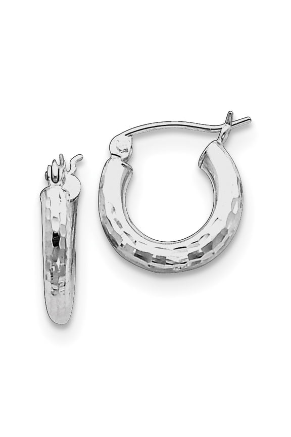 Sterling Silver Rhodium-plated 3.00mm Diamond-cut Hoop Earrings