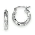 thumbnail image 1 of Primal Silver Sterling Silver Rhodium-plated 3mm Satin and Diamond-cut Twisted Hoop Earrings, 1 of 5