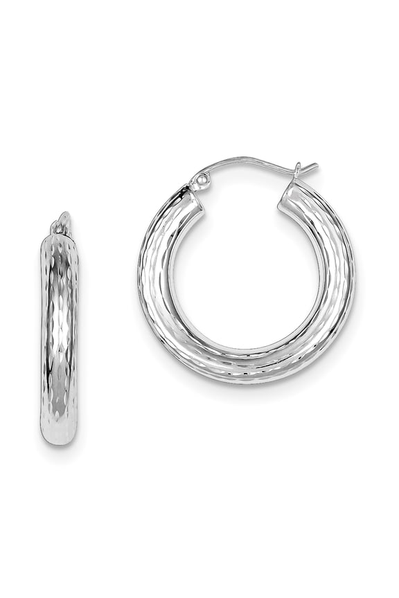 Sterling Silver Rhodium-plated 4.00mm Diamond-cut Hoop Earrings