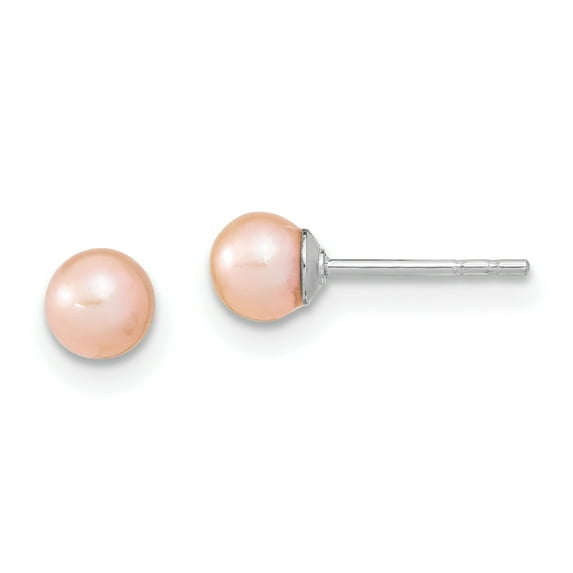 Primal Silver Sterling Silver Rhodium-plated 4-5mm Pink Freshwater Cultured Round Pearl Stud Earrings