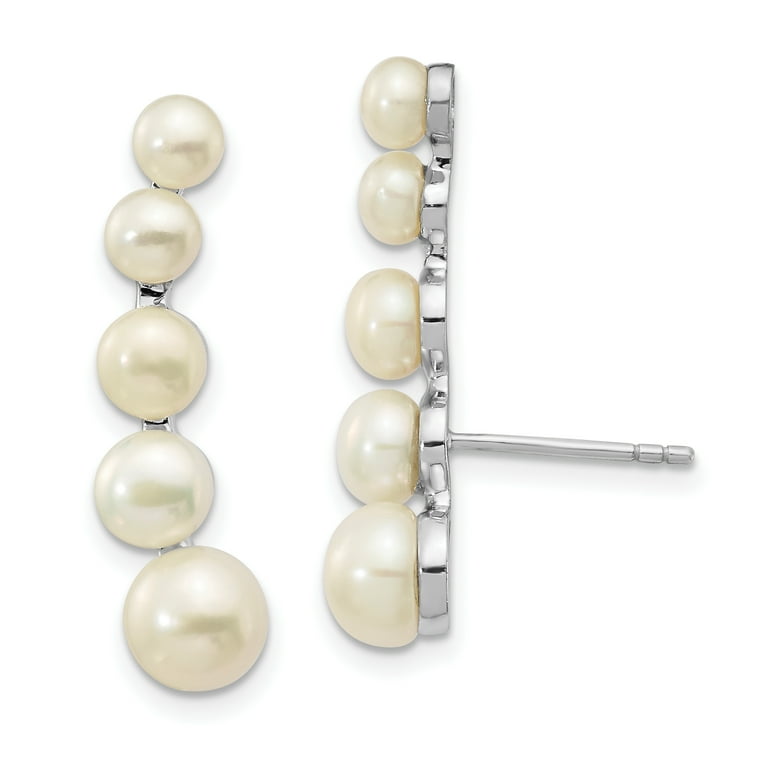 Ear Climber Earrings White Cultured Freshwater Pearls Rhodium on Sterling Silver Ear Climber Earrings White Cultured Freshwater Pearls Rhodium on Sterling Silver