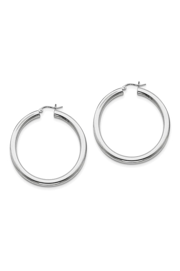 Sterling Silver Rhodium-plated 4mm Round Hoop Earrings