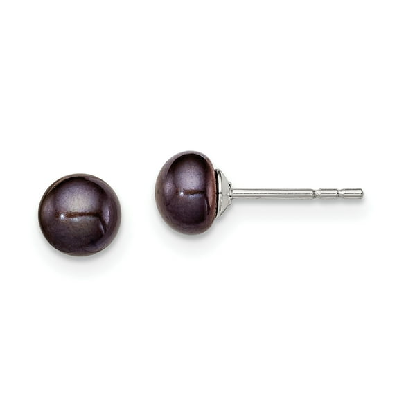 Primal Silver Sterling Silver Rhodium-plated 5-6mm Black Freshwater Cultured Button Pearl Stud Earrings