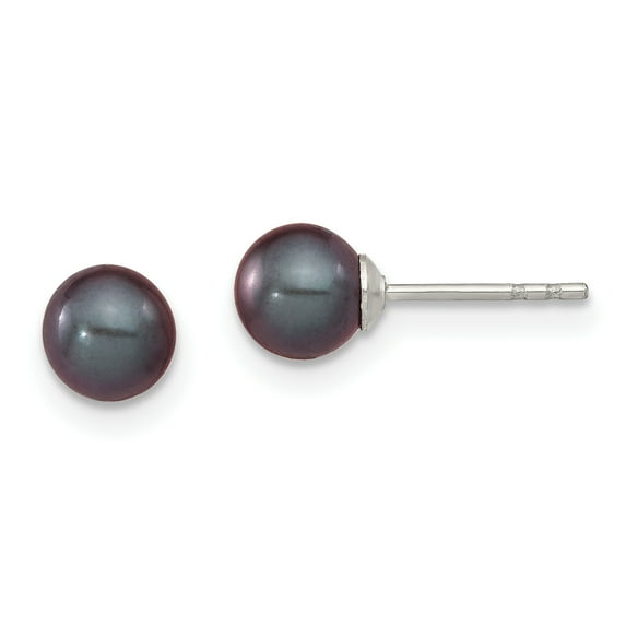Primal Silver Sterling Silver Rhodium-plated 5-6mm Black Freshwater Cultured Round Pearl Stud Earrings