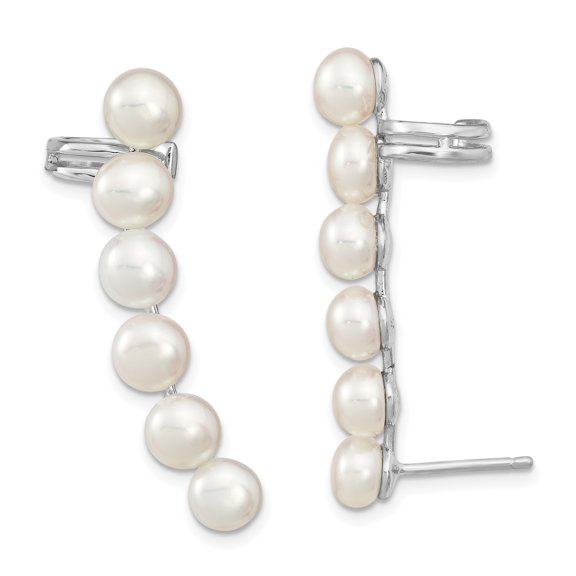 Primal Silver Sterling Silver Rhodium-plated 5-6mm White Freshwater Cultured Pearl Ear Climber and Cuff Earrings