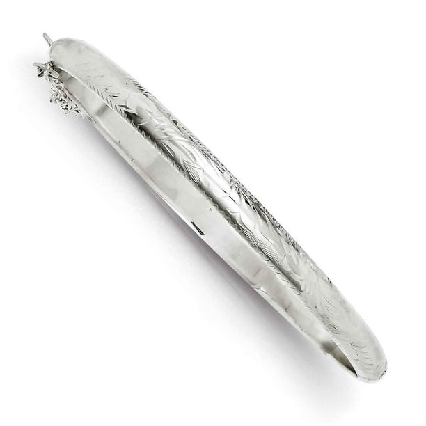 Primal Silver Sterling Silver Rhodium-plated 5mm Diamond Cut Hinged ...
