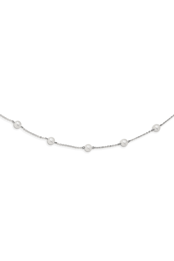Primal Silver Sterling Silver Rhodium-plated (6-7mm) Fresh Water Cultured Pearl Necklace