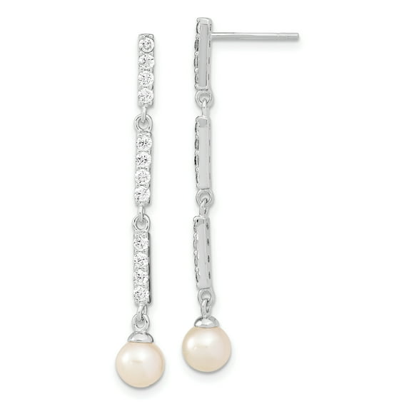 Primal Silver Sterling Silver Rhodium-plated 6-7mm Rice Freshwater Cultured Pearl Cubic Zirconia Post Dangle Earrings