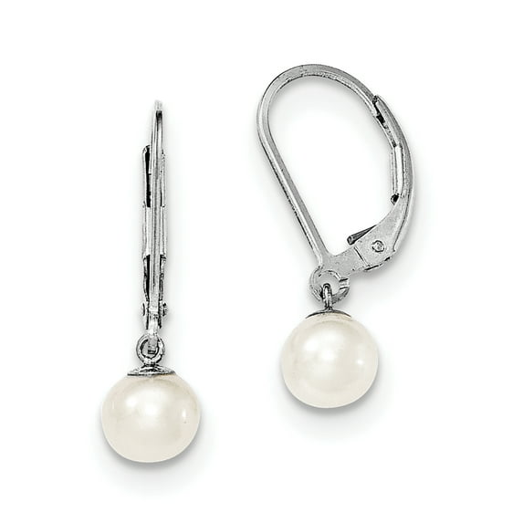 Primal Silver Sterling Silver Rhodium-plated 6-7mm White Freshwater Cultured Pearl Leverback Earrings