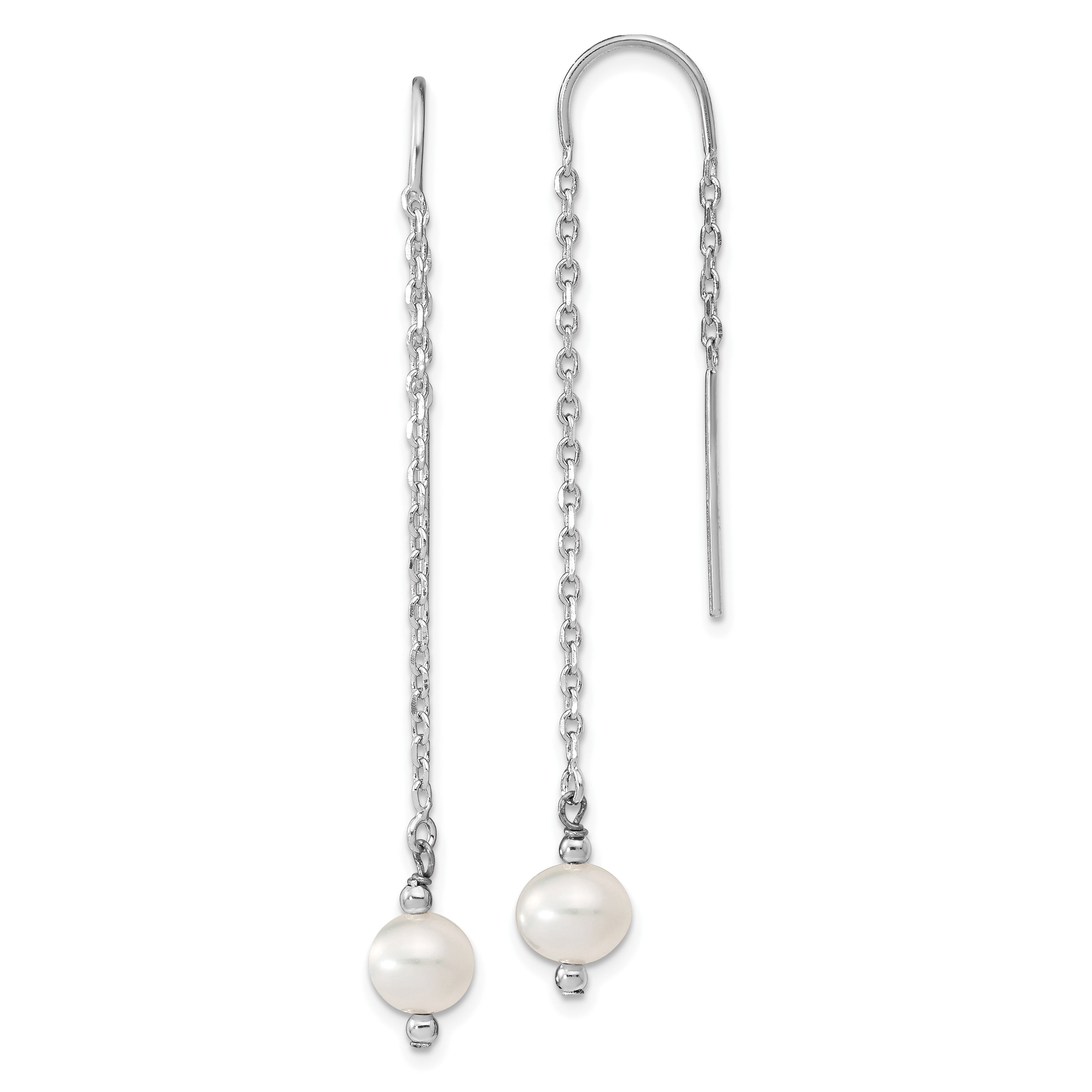 Primal Silver Sterling Silver Rhodium-plated 6-7mm White Freshwater Cultured Pearl Threaded Earrings