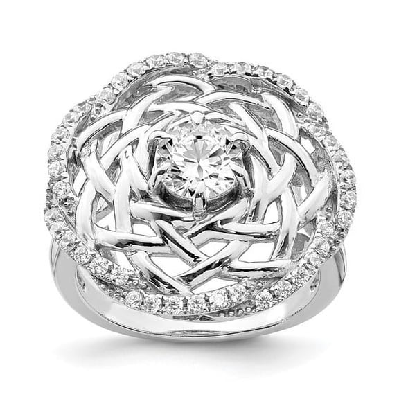 Primal Silver Sterling Silver Rhodium-plated 6mm Cubic Zirconia Center Woven Ring