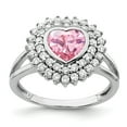 thumbnail image 1 of Primal Silver Sterling Silver Rhodium-plated 6mm Pink Heart Cubic Zirconia Ring, 1 of 5