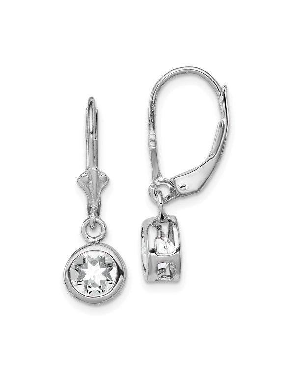 Sterling Silver Rhodium-plated 6mm Round Cubic Zirconia Leverback Earrings
