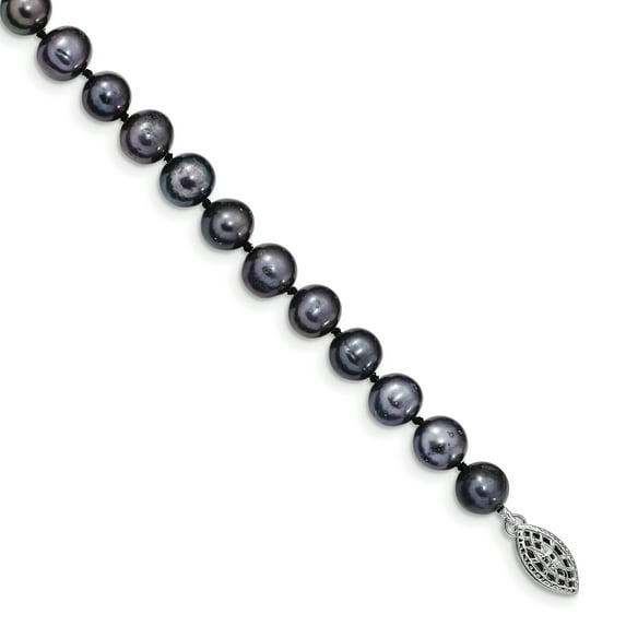 Primal Silver Sterling Silver Rhodium-plated 7-8mm Black Freshwater Cultured Pearl Bracelet