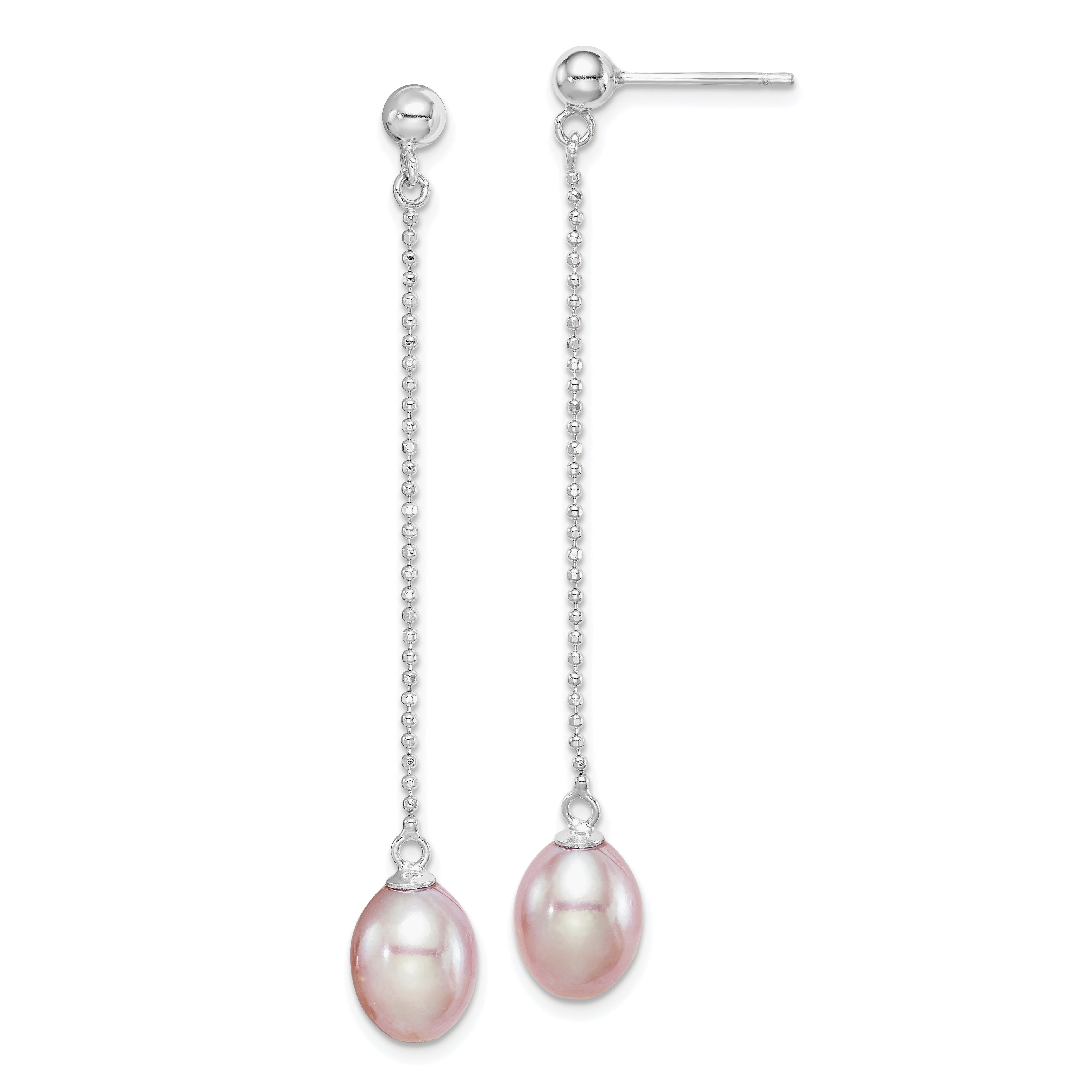 Primal Silver Sterling Silver Rhodium-plated 7-8mm Freshwater Cultured Purple Pearls Post Dangle Earrings