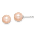 thumbnail image 1 of Primal Silver Sterling Silver Rhodium-plated 7-8mm Pink Freshwater Cultured Round Pearl Stud Earrings, 1 of 5