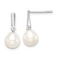 thumbnail image 1 of Primal Silver Sterling Silver Rhodium-plated 7-8mm White Rice Freshwater Cultured Pearl Cubic Zirconia Dangle Earrings, 1 of 5