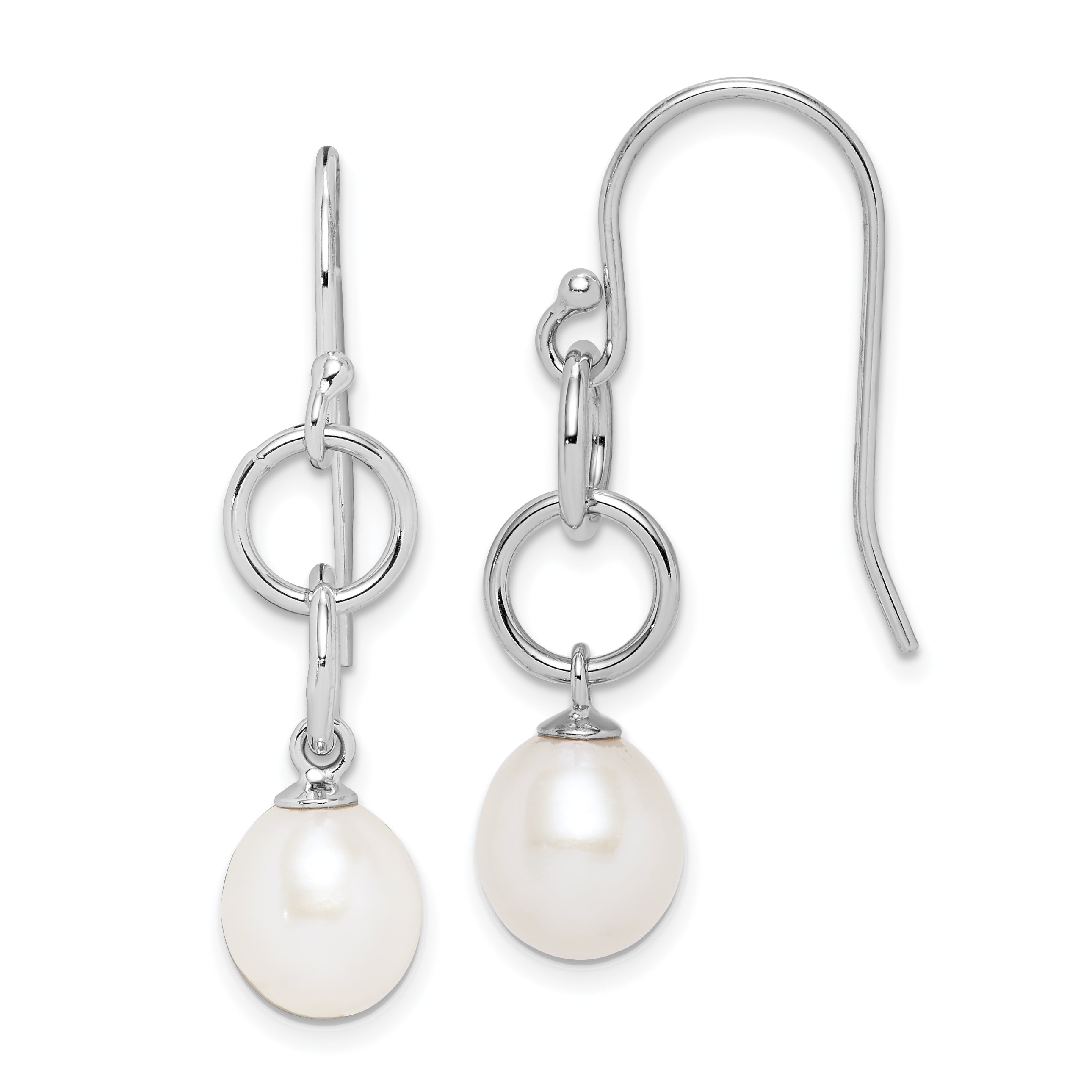 Primal Silver Sterling Silver Rhodium-plated 7-8mm White Rice Freshwater Cultured Pearl Earrings