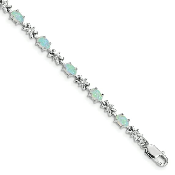 Primal Silver Sterling Silver Rhodium-plated 7 Inch White Created Opal and Cubic Zirconia Bracelet