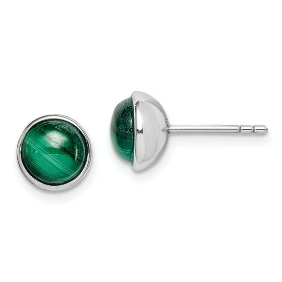 Primal Silver Sterling Silver Rhodium-plated 7mm Malachite Post Earrings