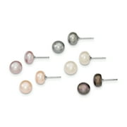 Primal Silver Sterling Silver Rhodium-plated 8-9mm Freshwater Cultured Pearl Button Stud Earring Set
