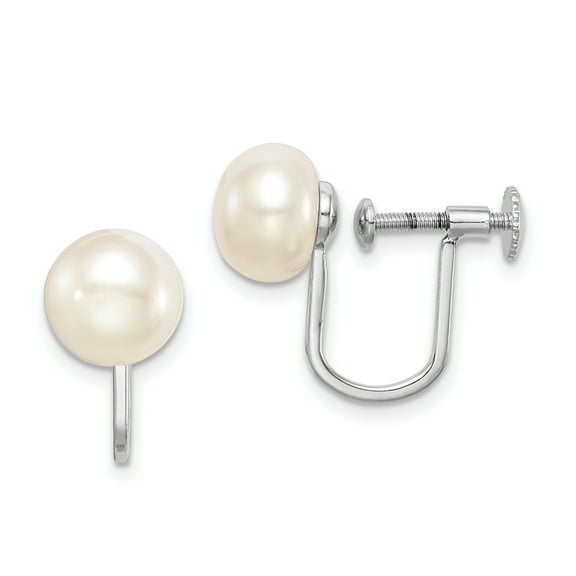 Primal Silver Sterling Silver Rhodium-plated 8-9mm White Button Freshwater Cultured Pearl Non-pierced Earrings