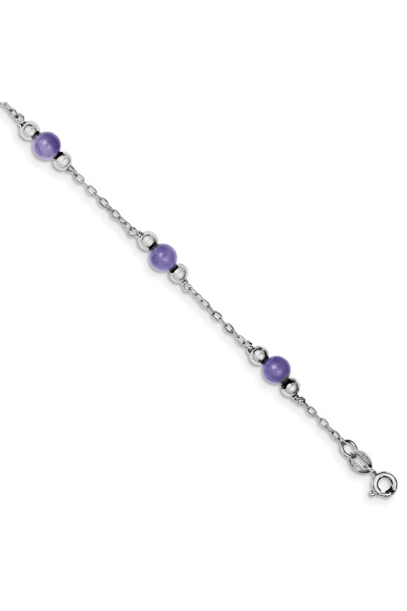 Sterling Silver Rhodium-plated 9-inch Polished Lavender Jade Anklet