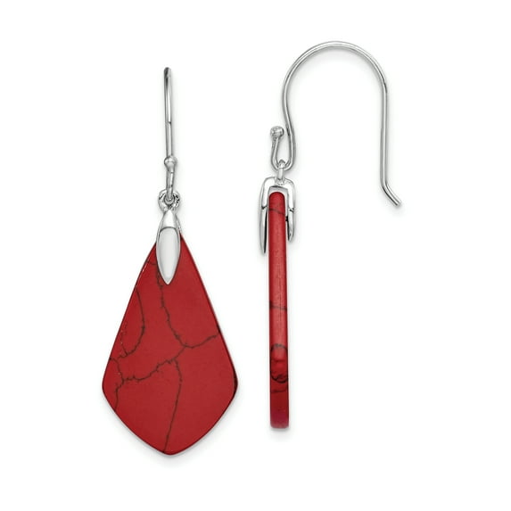 Primal Silver Sterling Silver Rhodium-plated Acrylic Red Stone Dangle Earrings