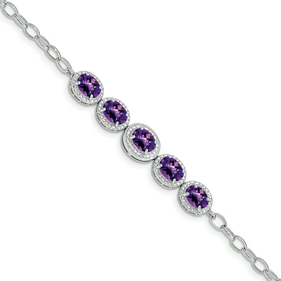 Primal Silver Sterling Silver Rhodium-plated Amethyst 8 Inch Bracelet